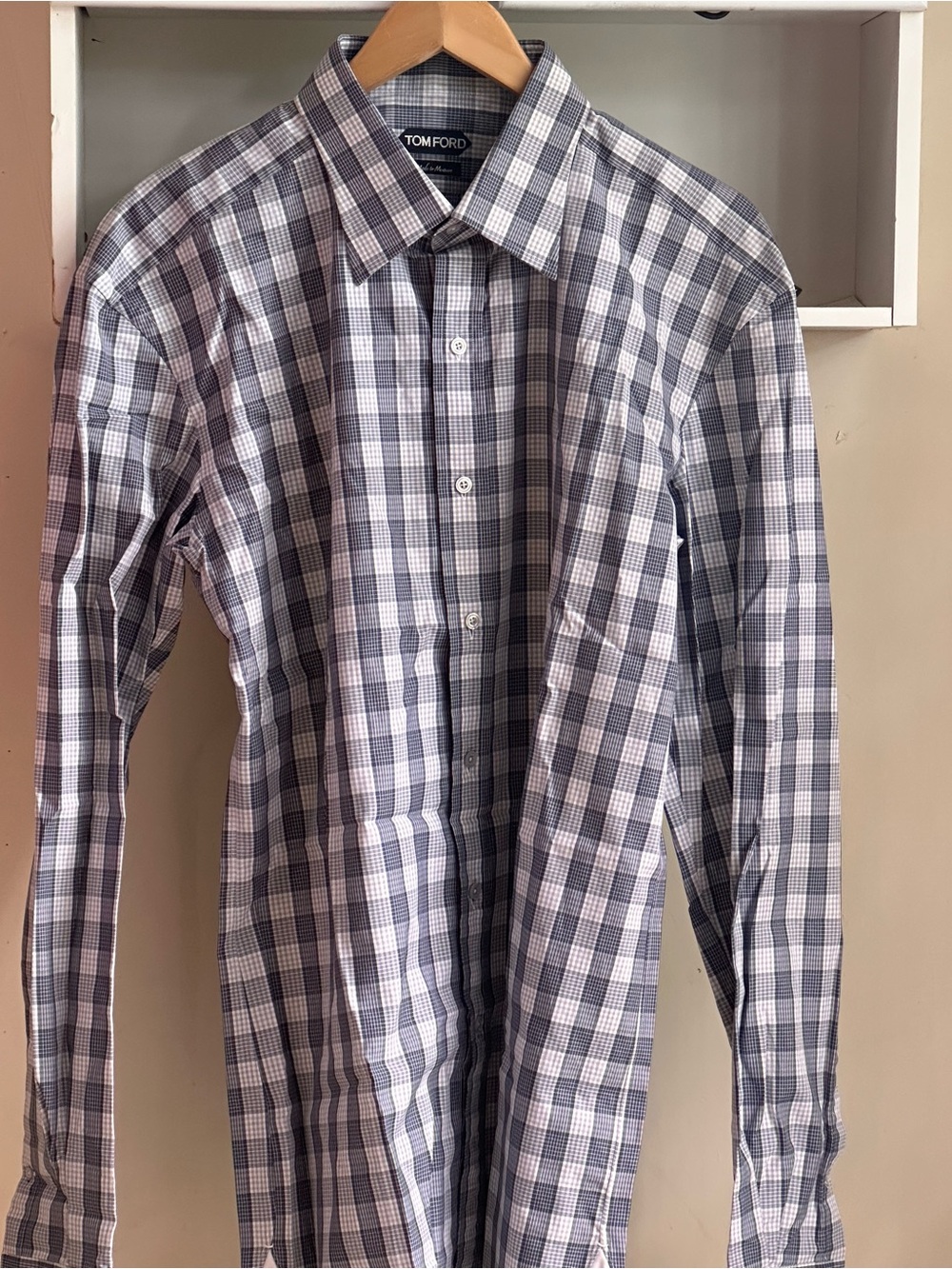 Tom Ford Made to Measure Multicolor Gray White Plaid Men’s Dress Shirt Size 17.5